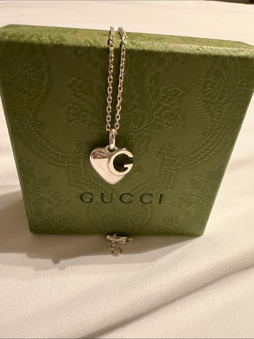 Gucci Silver Heart Pendant Necklace with G Detail